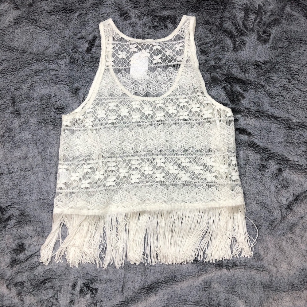 Bohemian Style Blu Pepper Cream Lace Fringed Tank Top size Small - Picture 7 of 7